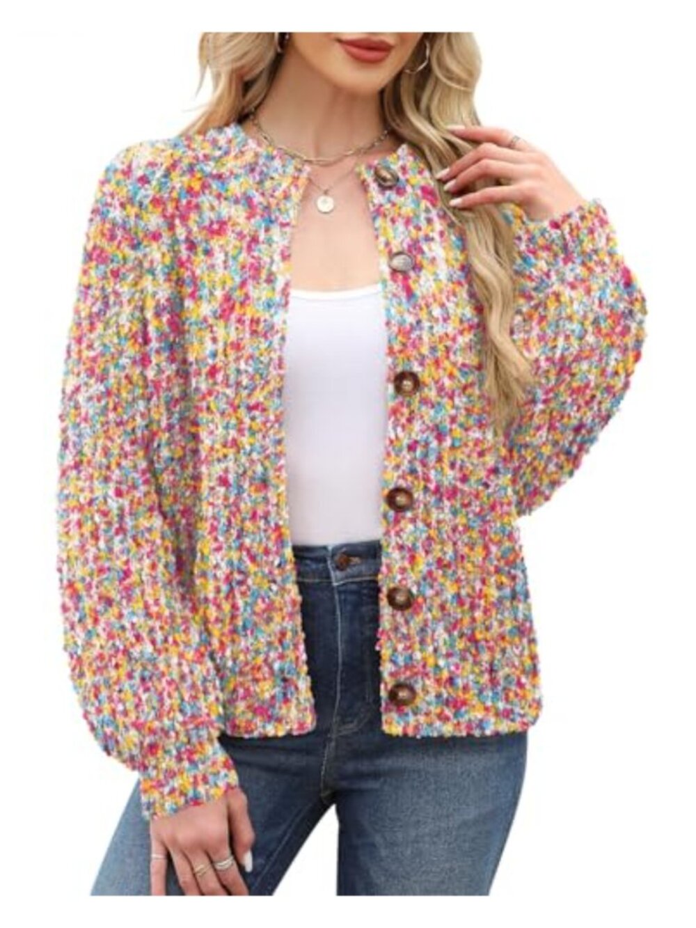 Cable Knit Open Front Cardigan Button Long Sleeve Loose Fit Women's Sweater